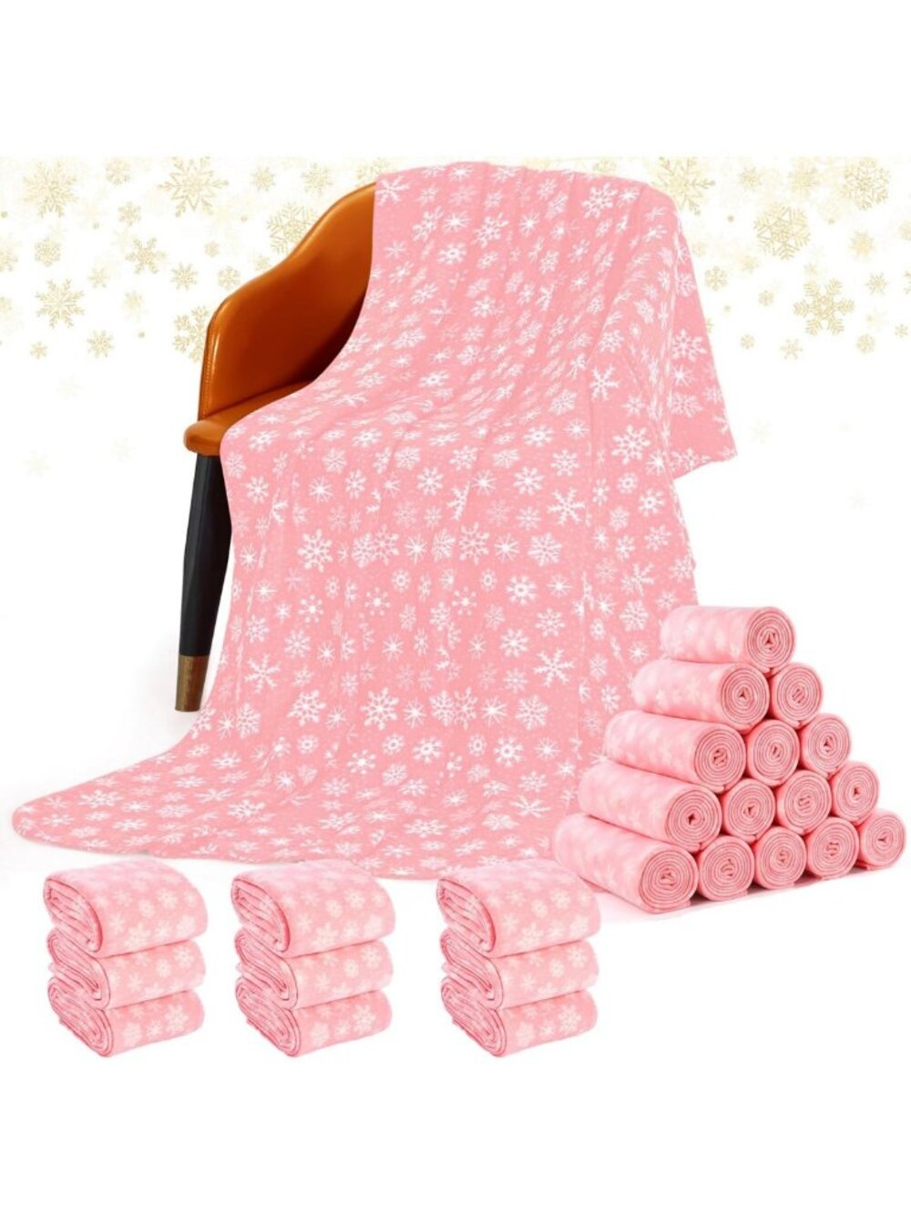 Cozy Pink Snowflake Throw Blanket - 24 Pcs, 59x47 Inch Holiday Decor